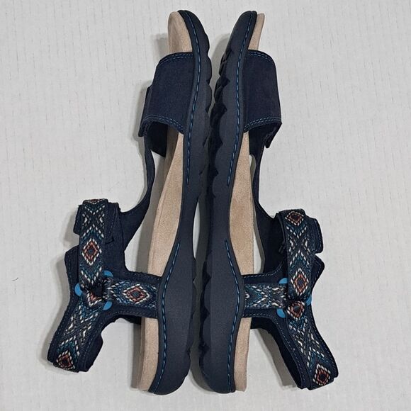 Clarks Amanda Step Riptape Summer Comfy Sandals  Navy Suede Size 11 - Picture 12 of 13